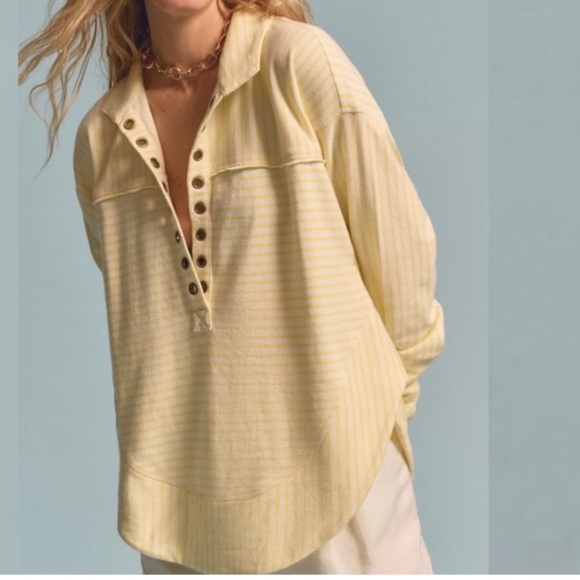 Anthropologie Tops - Pilcro Anthropologie yellow white stripe spliced Henley top sz xs LIKE NEW